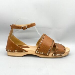Free People Womens 40 10 North Shore Sandals Shoes Nailhead Brown Wood Heel Boho